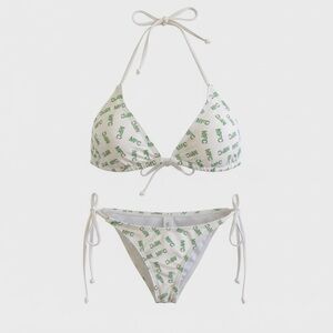MFC MyFreeCam Chic White and Green Printed Micro Bikini Size XS coastal twee